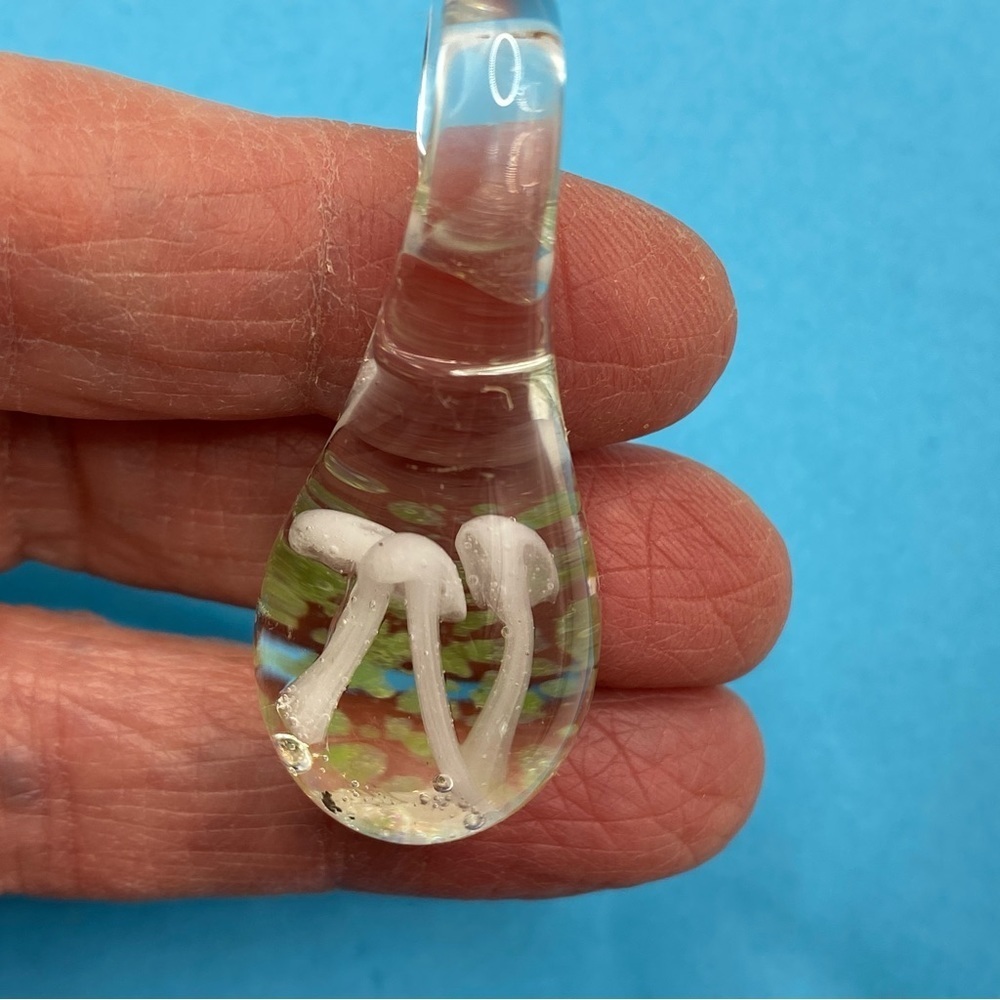 Art Glass Clear White Mushroom Blown Glass Drop Pendant